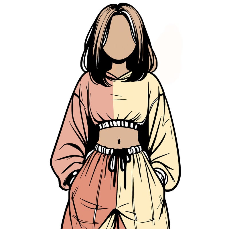 realistic girl faceless with baggy pants and a crop top