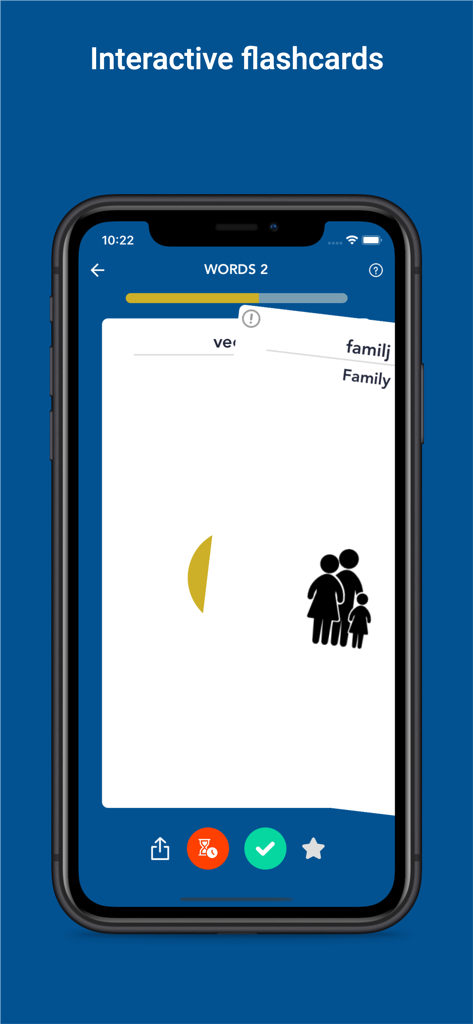 Tobo: Learn Swedish Vocabulary - Interface of Tobo Swedish app showing interactive flashcards with swiping gesture and vocabulary images