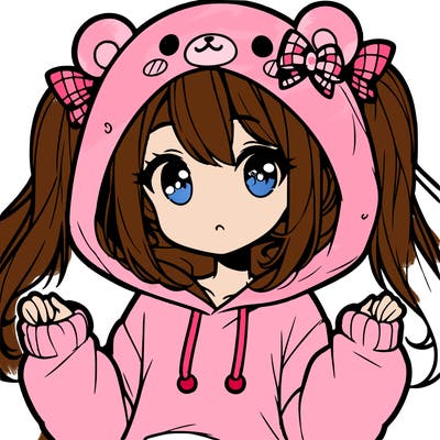 cute anime girl with ponytails and a cute bear hoodie