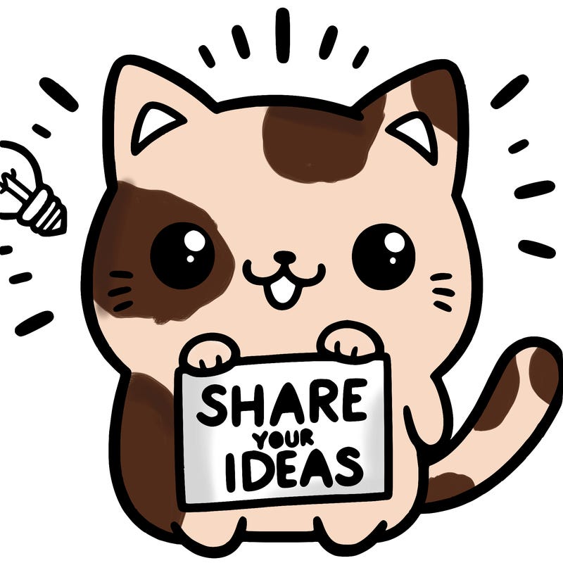 a cute cat saying share your ideas