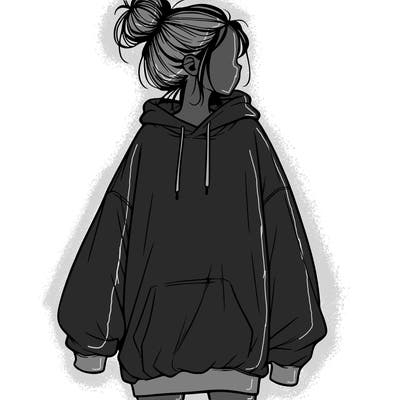 realistic girl with a oversized sweatshirt on and a bun