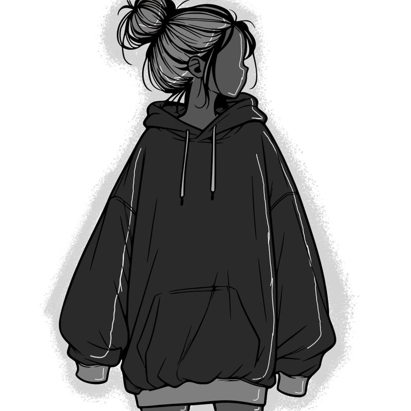 realistic girl with a oversized sweatshirt on and a bun