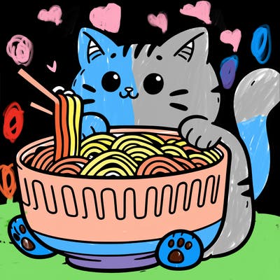 cat with ramen