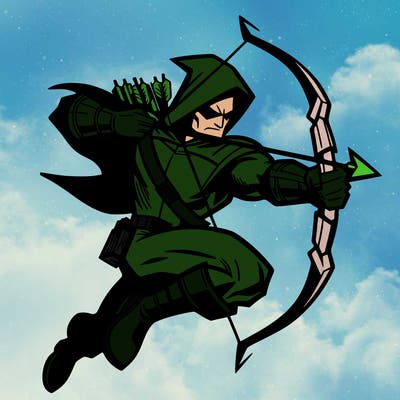 green arrow hero in action with his bow and arrow