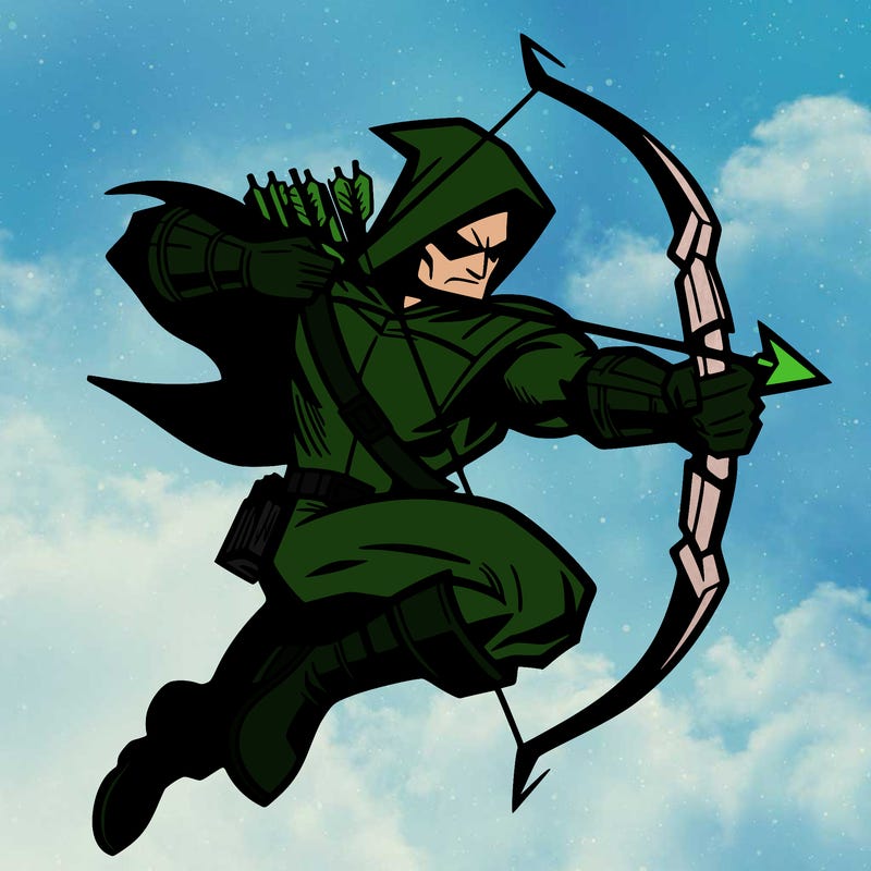 green arrow hero in action with his bow and arrow