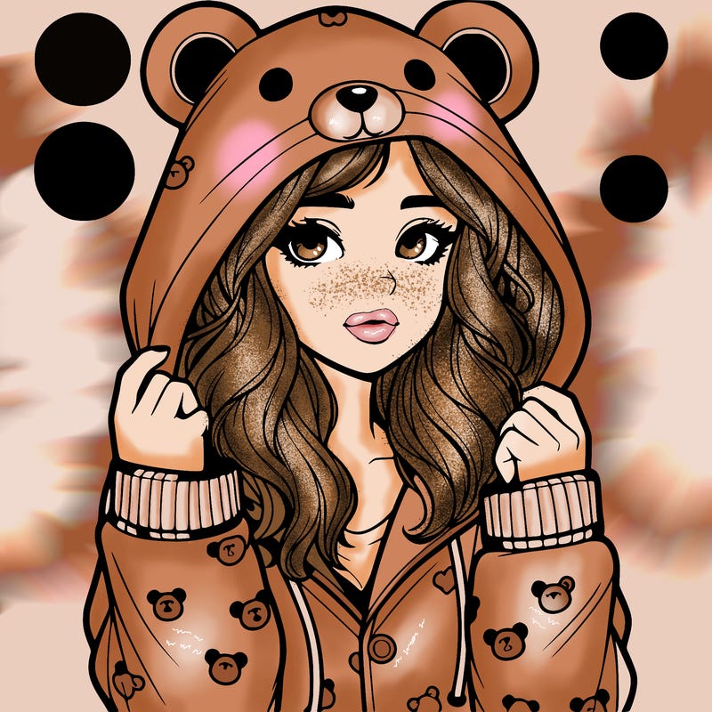 realistic girl in a animal pjs hoodie
