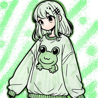 girl wearing frogging sweatshirt