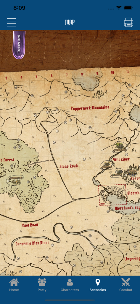 Gloomhaven Campaign Tracker - Gloomhaven world map showing scenario progress and global achievements