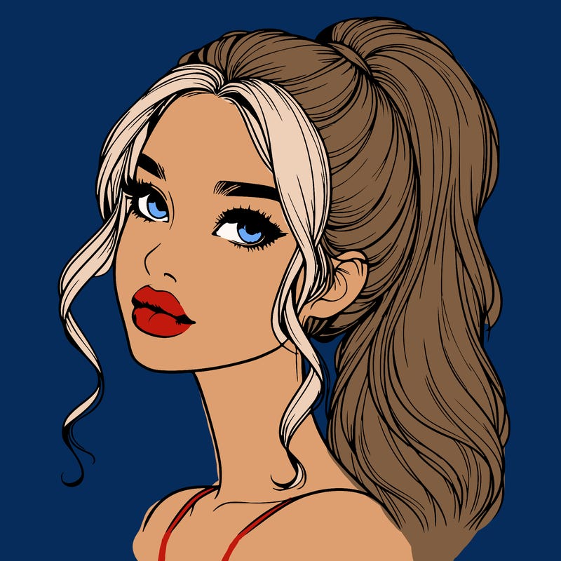 realistic girl with a ponytail on her hair and lips