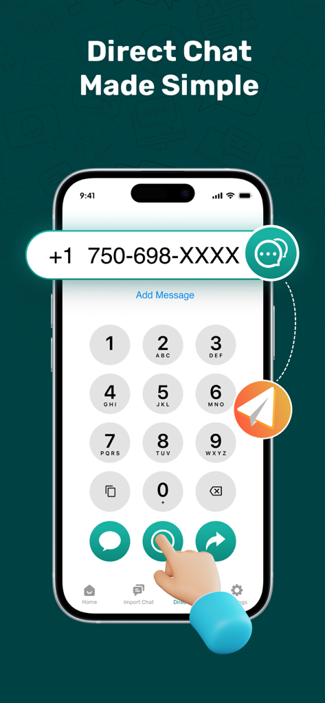 Écran de smartphone montrant la fonction de chat direct de l'application Whats Web pour messagerie les contacts non enregistrés