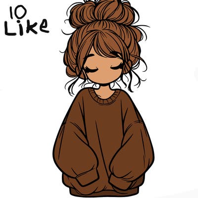 girl with baggy sweatshirt and messy bun