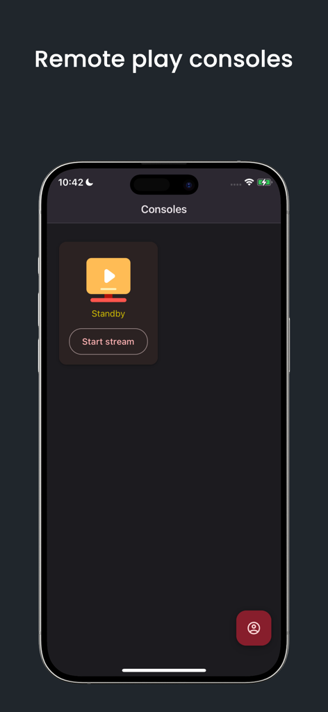 PeaSyo - Interfaz de la aplicación PeaSyo que muestra la pantalla de selección de consola Xbox para juego remoto y un botón de inicio de transmisión.