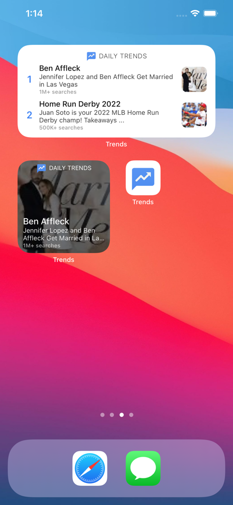 Trends on Google Trends - iPhoneのホーム画面にあるGoogleトレンドのトレンドアプリのウィジェットとアイコン