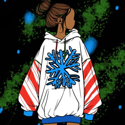 realistic girl with a oversized sweatshirt on and a bun