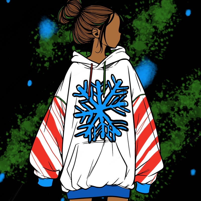 realistic girl with a oversized sweatshirt on and a bun