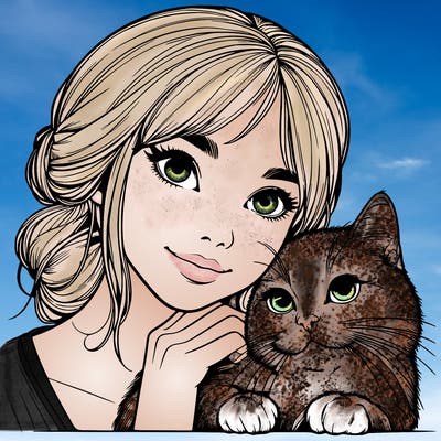 realistic girl with cat