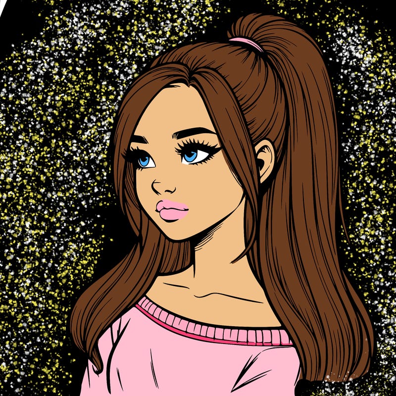 realistic girl with a high ponytail