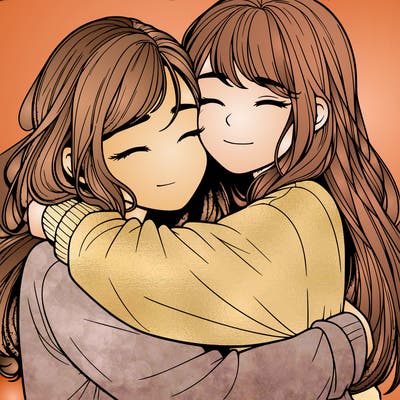realistic two girls hugging