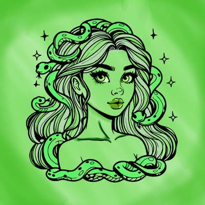 realistic girl with snakes as hair