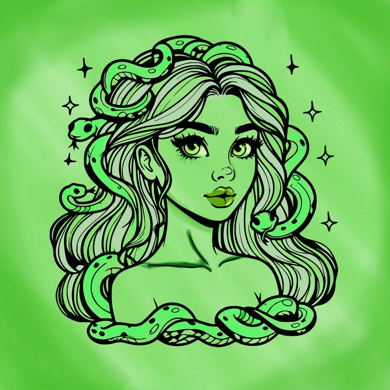 realistic girl with snakes as hair