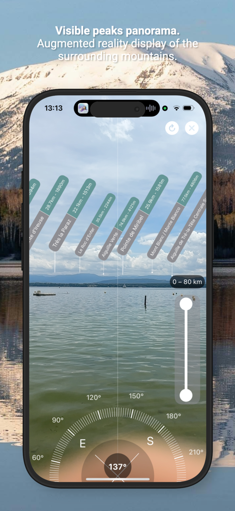 isomaps - isomaps augmented reality PeakFinder view identifying mountain peaks on a smartphone screen