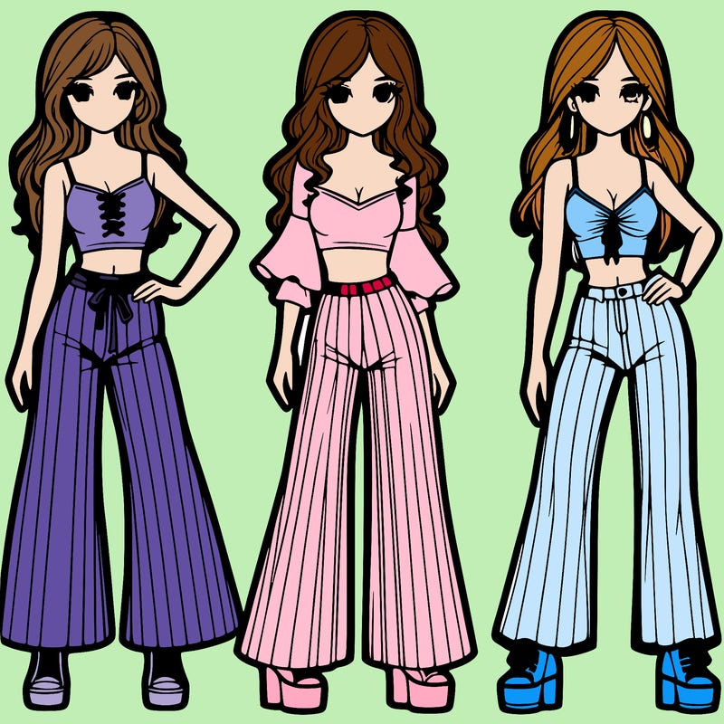 girls with flare pants and crop tops realistic