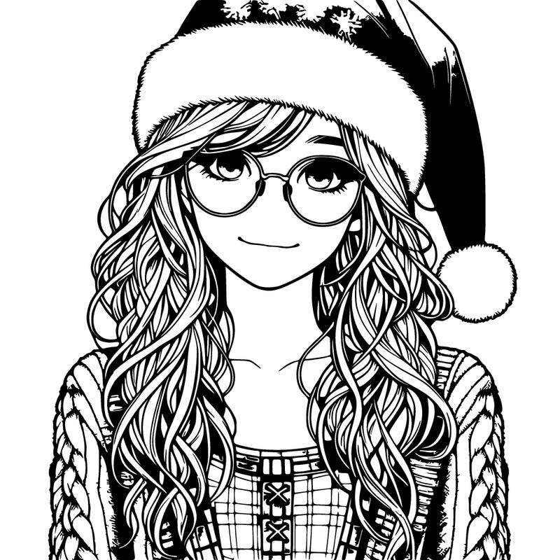 realistic teenagegirl with christmas outfit glasses and hat