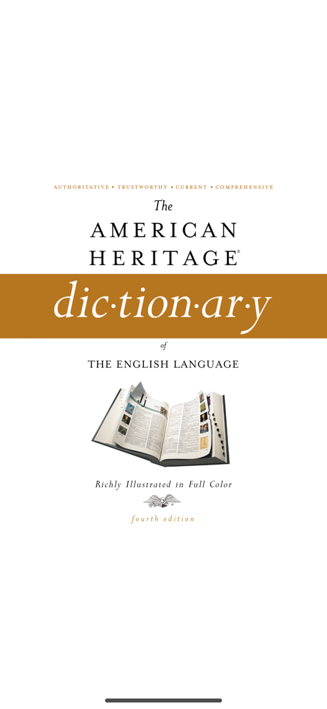 American Heritage® Dictionary - Splash screen for the American Heritage Dictionary of the English Language fourth edition app featuring an open illustrated dictionary