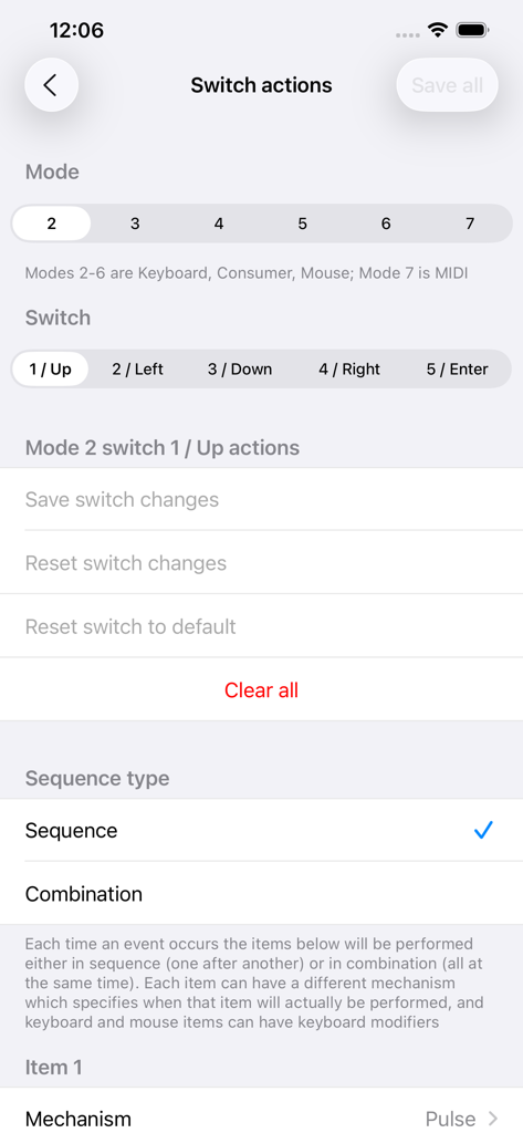 AirTurn Manager - AirTurn Manager app switch actions configuration interface for mapping pedal functions