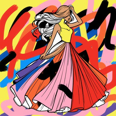 realistic woman with dress flowing in the wind