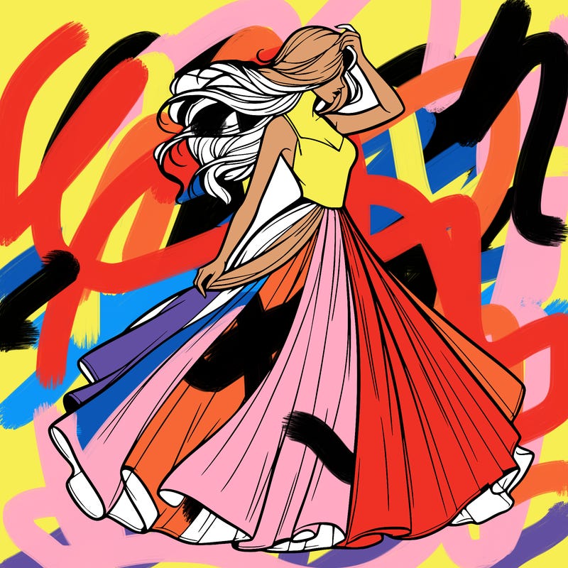 realistic woman with dress flowing in the wind