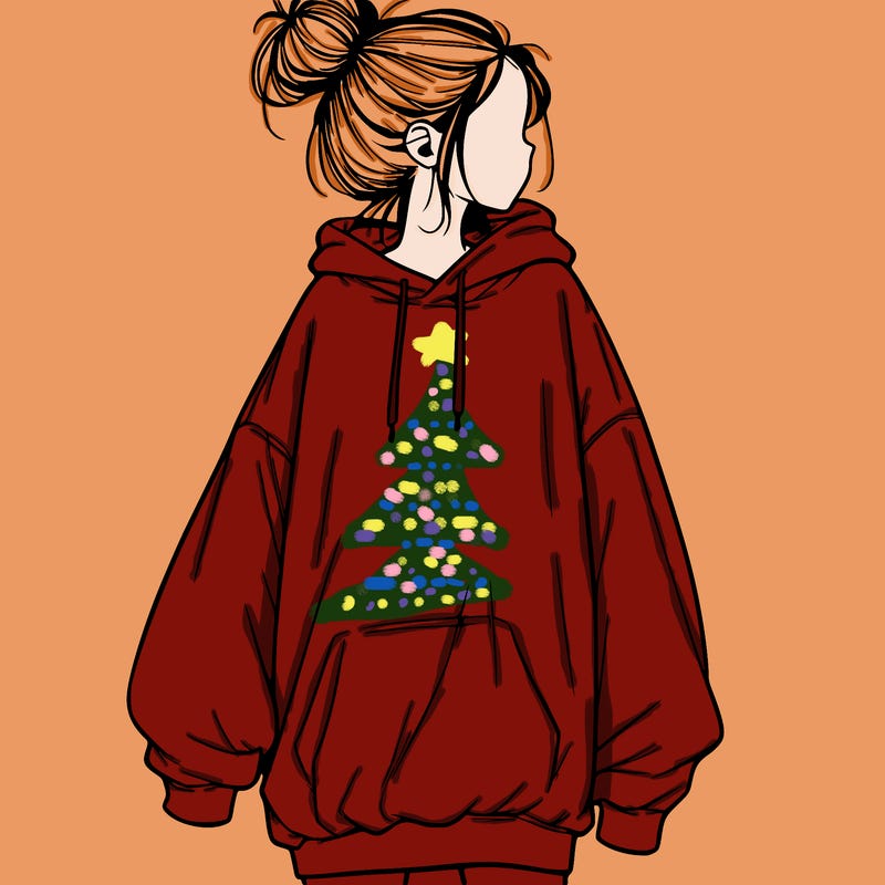 realistic girl with a oversized sweatshirt on and a bun