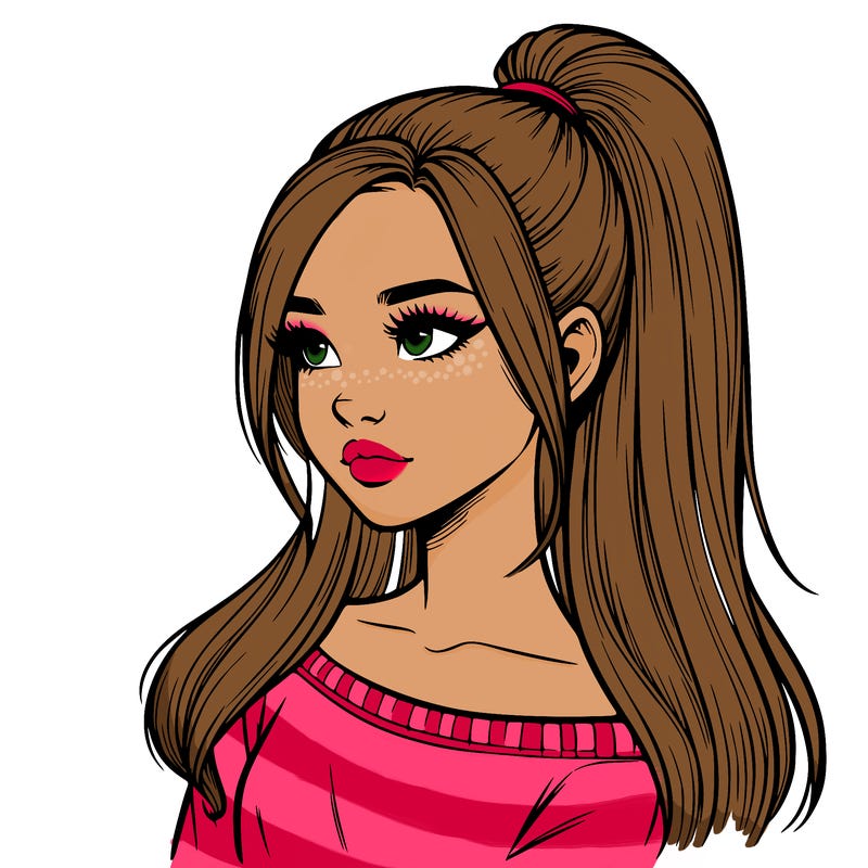 realistic girl with a high ponytail