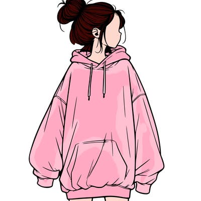 realistic girl with a oversized sweatshirt on and a bun