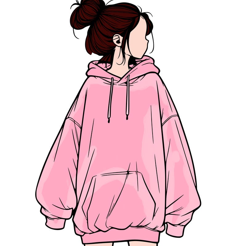 realistic girl with a oversized sweatshirt on and a bun