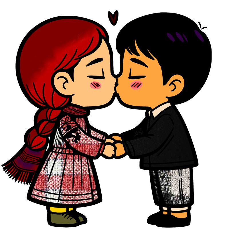 girl and boy are kissing