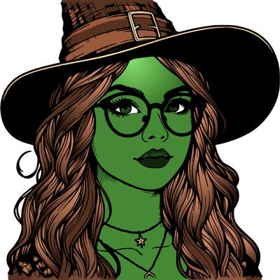 a witch with glasses realistic