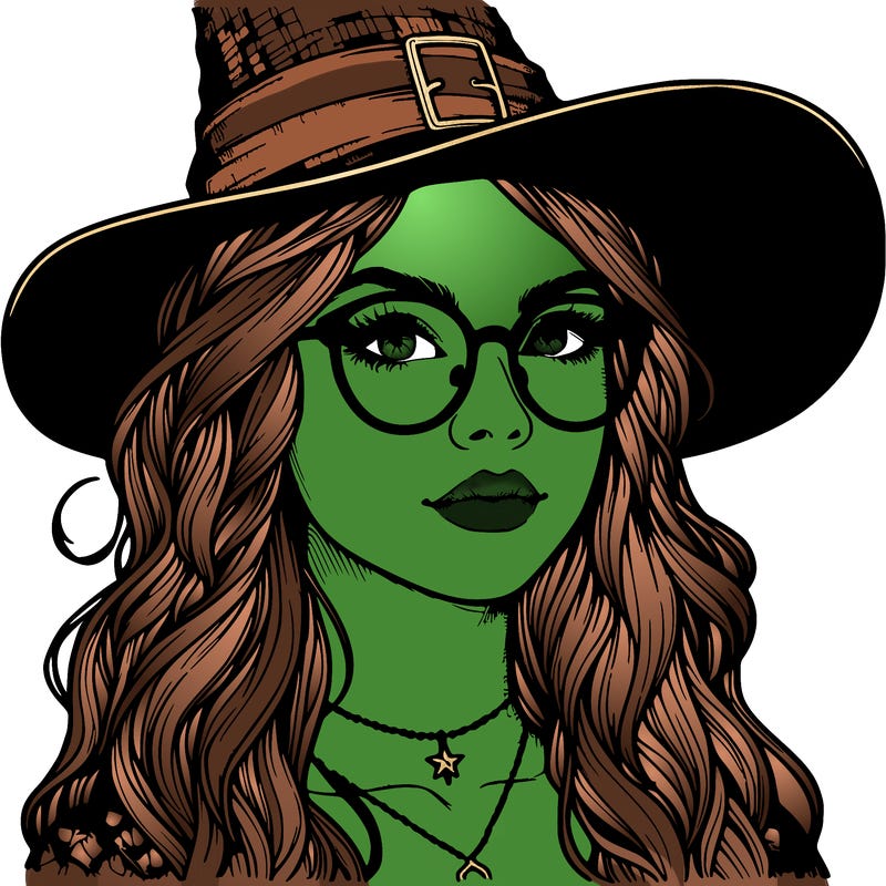 a witch with glasses realistic