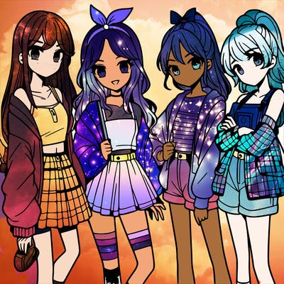 teen manga girls group of 4