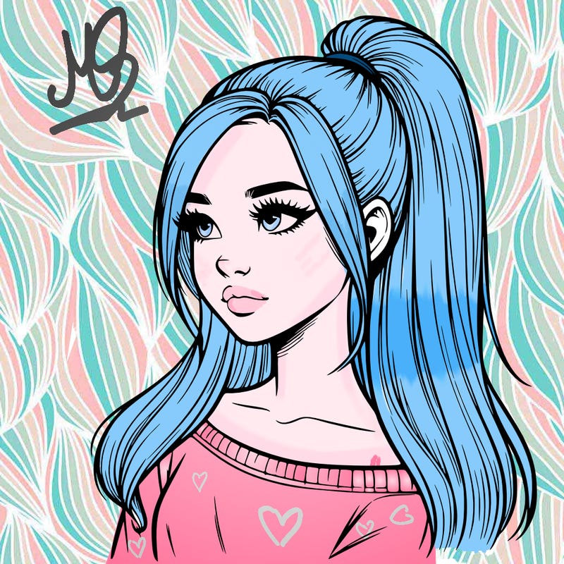 realistic girl with a high ponytail