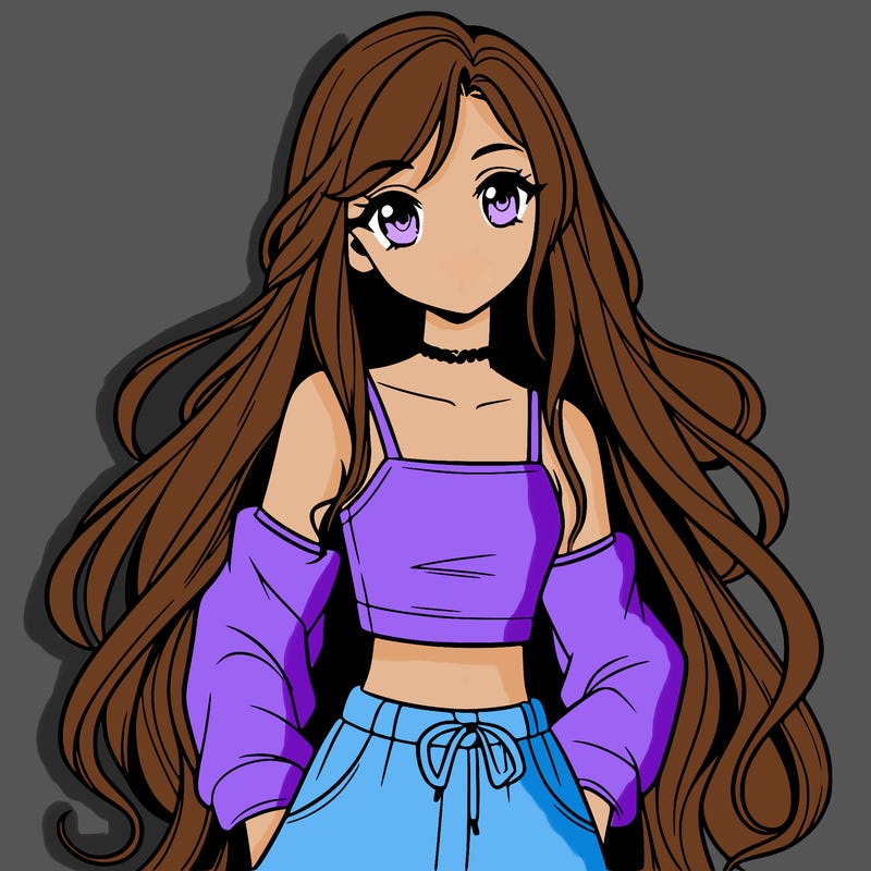 pretty anime girl in a crop top with long hair