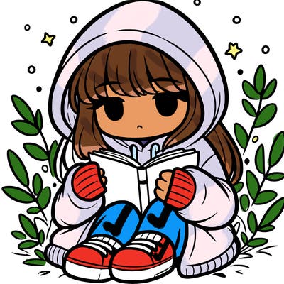girl in oversized hoodie reading a book
