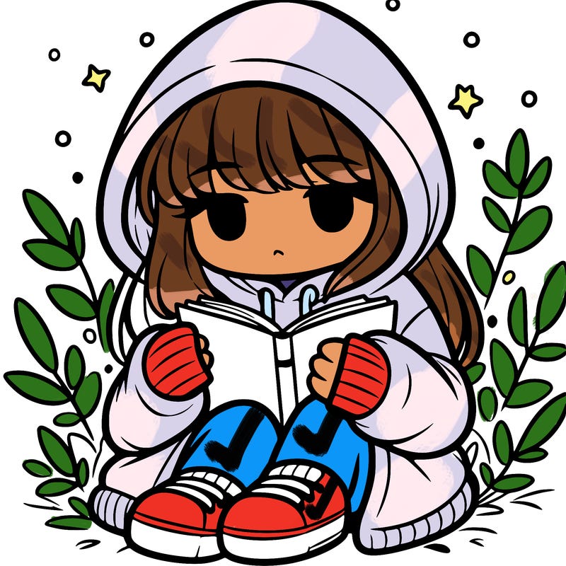 girl in oversized hoodie reading a book