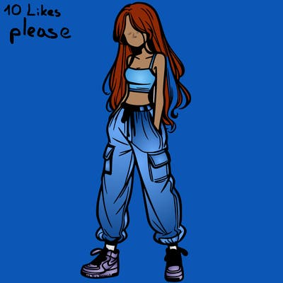 girl in baggy pants crop top and long hair