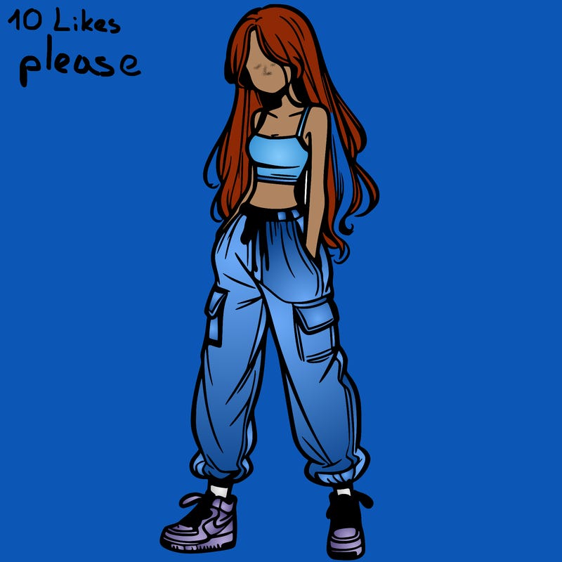 girl in baggy pants crop top and long hair