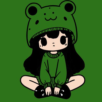 a girl wearing a frog hat and some frog socks