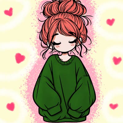 girl with baggy sweatshirt and messy bun