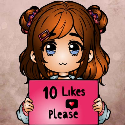 a girl with a sign saying 10 likes please