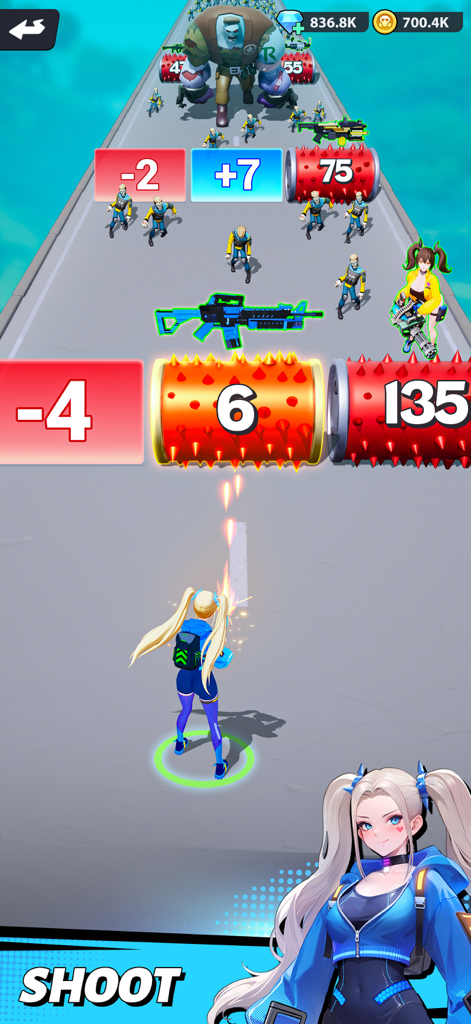 Run! Goddess - An anime goddess character runs and shoots zombies through gate obstacles in Run Goddess gameplay