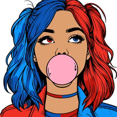 realististic girl blowing bubble -gum